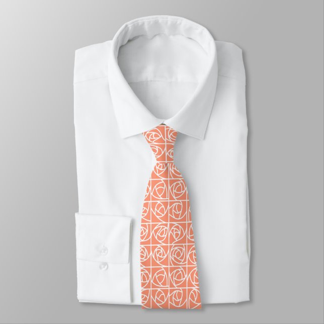 Art Deco Ro-kvadrater Styliserad Blommigt persika Slips (Bunden)