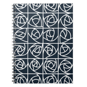 Art Deco Ro Squares Stylized Blommigt navy blue Anteckningsbok