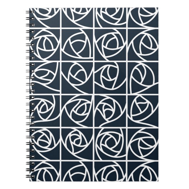 Art Deco Ro Squares Stylized Blommigt navy blue Anteckningsbok (Framsidan)