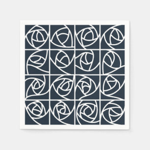 Art Deco Ro Squares Stylized Blommigt navy blue Pappersservett