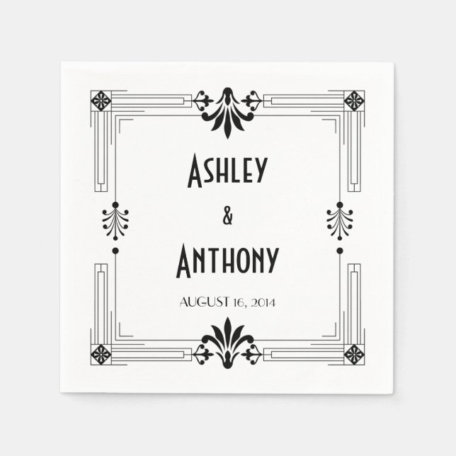 Art Deco Roaring 20:s Bride Groom Date Bröllop Pappersservett (Framsidan)