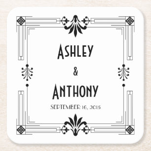 Art Deco Roaring 20:s Bride Groom Date Bröllop Underlägg Papper Kvadrat