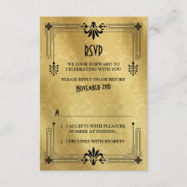 Art Deco Roaring 20s Black Guld Bröllop OSA Card