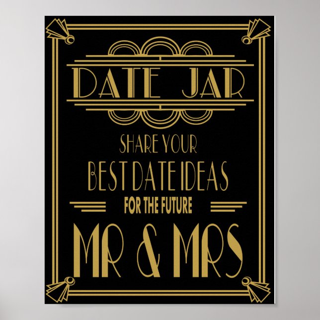 Art Deco Roaring 20's Date Jar wedding party Print Poster (Framsidan)