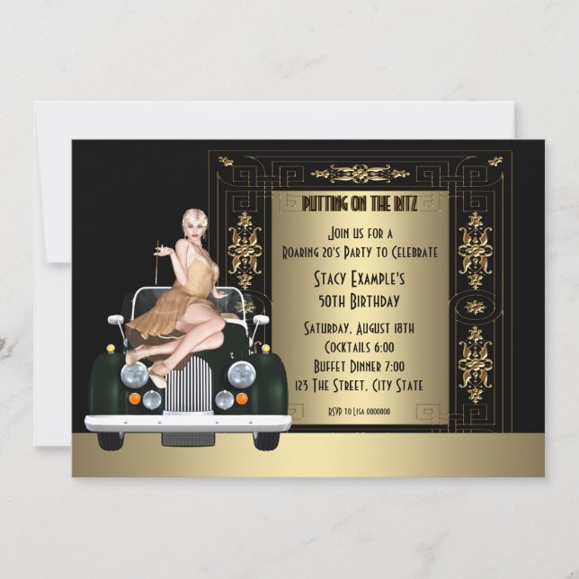 Art Deco Roaring 20's Födelsedagsfest Inbjudningar (Framsida)
