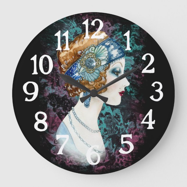 Art Deco Roaring Twenties '20s 1920-talet Kvinna K Stor Klocka (Framsida)