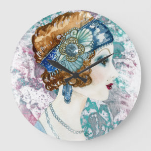 Art Deco Roaring Twenties Woman 1920-talets kvadra Stor Klocka
