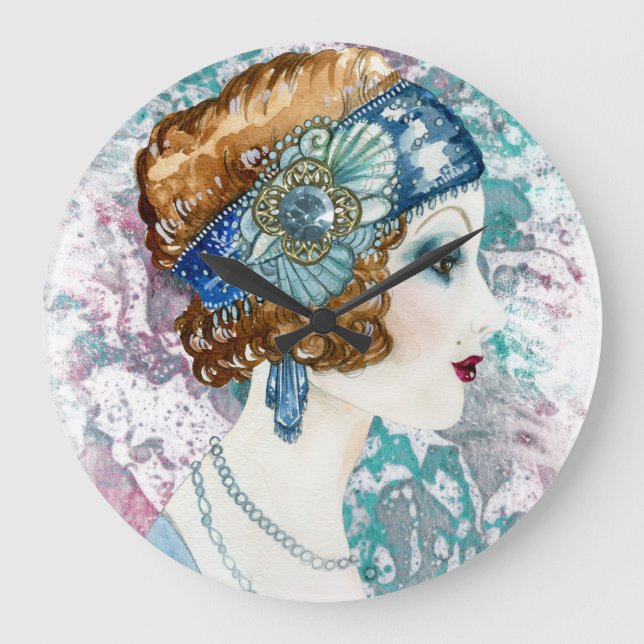 Art Deco Roaring Twenties Woman 1920-talets kvadra Stor Klocka (Framsida)