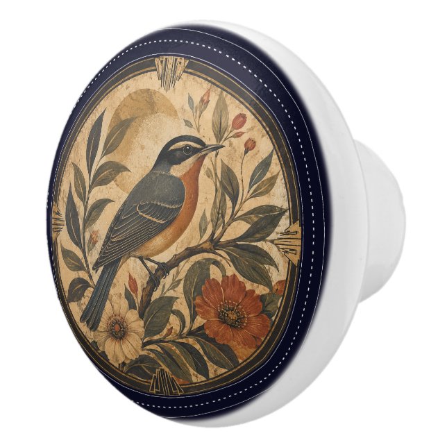 Art Deco Robin Röda Blommor Botanisk Knopp (Höger)