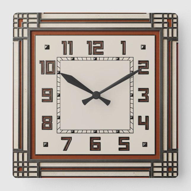 Art Deco Röd Fyrkantig Klocka (Framsida)