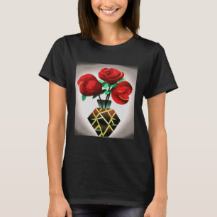 Art Deco Röd ros i Vas Abstrakt Art Pullover H T Shirt