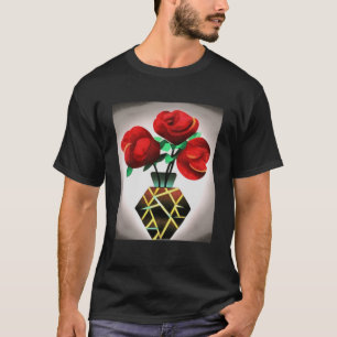 Art Deco Röd ros i Vas Abstrakt Art Pullover H T Shirt
