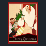 Art Deco Roing Twenties-Helgdag Poster<br><div class="desc">Helgdag för dina väggar. Fängslande flapper från 20-talets gryning i päls med ringklocka skutt som håller paket under jul. I rött,  vitt och svart.</div>