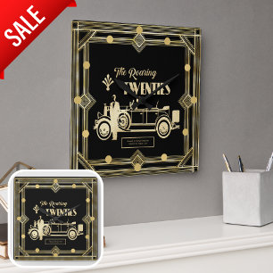 Art Deco Roing Twenties Vintage bil Black Guld Fyrkantig Klocka