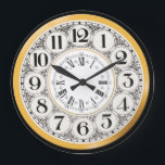 Art Deco Roman numerus Gatsby Roman numer Stor Klocka<br><div class="desc">En bild av vintage Art Deco med vita cirklar som är utkanta och runt vilka faux svartmålade punkter visas ramas av en gyllene bakgrund och en innercirkel av faux guld som har romerska siffror på den</div>