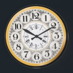 Art Deco Roman numerus Gatsby Roman numer Stor Klocka<br><div class="desc">En bild av vintage Art Deco med vita cirklar som är utkanta och runt vilka faux svartmålade punkter visas ramas av en gyllene bakgrund och en innercirkel av faux guld som har romerska siffror på den</div>