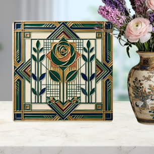 Art Deco Ros Geometrisk Smaragdgrön Kakel