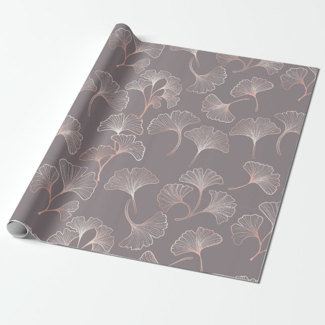 Art Deco Rosa Bladmönster Presentpapper (Utrullad)