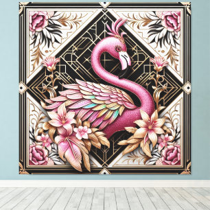 Art Deco Rosa Flamingo Canvastryck