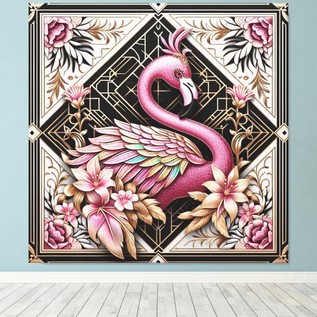 Art Deco Rosa Flamingo Canvastryck (Insitu (trägolv))