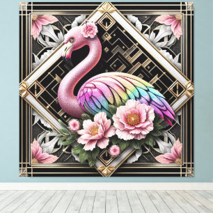Art Deco Rosa Flamingo Canvastryck
