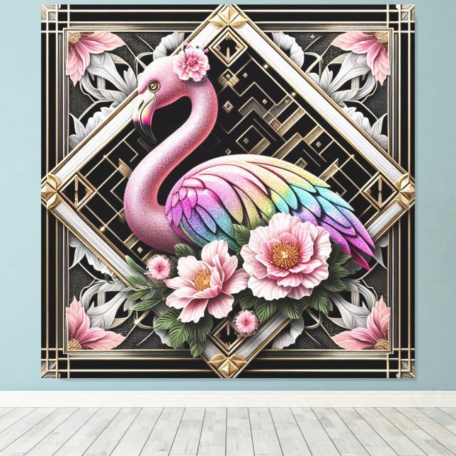 Art Deco Rosa Flamingo Canvastryck (Insitu (trägolv))
