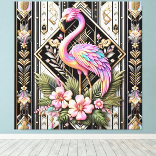 Art Deco Rosa Flamingo Canvastryck