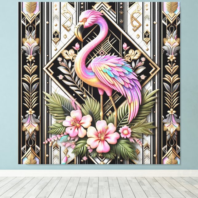 Art Deco Rosa Flamingo Canvastryck (Insitu (trägolv))