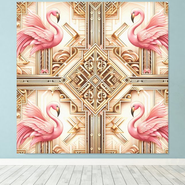 Art Deco Rosa Flamingo Canvastryck (Insitu (trägolv))