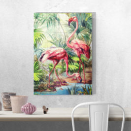 Art Deco Rosa Flamingos Canvastryck