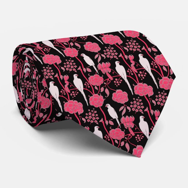 ART DECO ROSA FLOWERS,VITDELAR PÅ SVART BLACK SLIPS (Rullad)