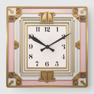 Art Deco Rosa Fyrkantig Klocka