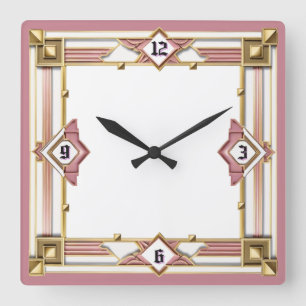 Art Deco Rosa Fyrkantig Klocka