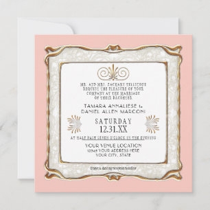 Art Deco Rosa Guld Nouveau Gatsby Elegant bröllop Inbjudningar
