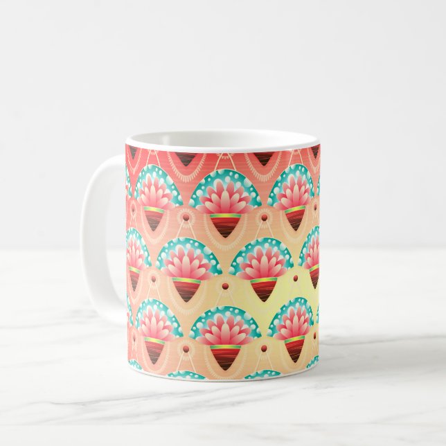 Art deco rosa guld teal blomma mönster söt kaffemugg (Framsida vänster)