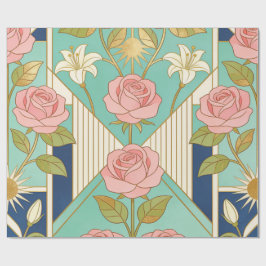 Art Deco Rosa Rosor & Turkos Blommig Presentpapper