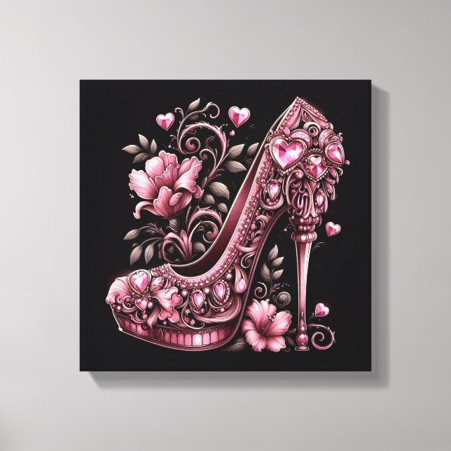 Art Deco Rosa Stiletto-Högklackar Canvastryck (Framsida)