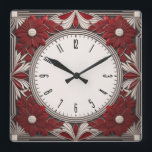 Art Deco rött Fyrkantig Klocka<br><div class="desc">Underbar klockdesign. Du kommer att kärlek det som andra. Du kan fritt använda den här designen för andra produkter som du gillar eller anpassa och lägga till texten. Följ mig för mer. Tack. Ha en trevlig dag.</div>