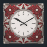 Art Deco rött Fyrkantig Klocka<br><div class="desc">Underbar klockdesign. Du kommer att kärlek det som andra. Du kan fritt använda den här designen för andra produkter som du gillar eller anpassa och lägga till texten. Följ mig för mer. Tack. Ha en trevlig dag.</div>