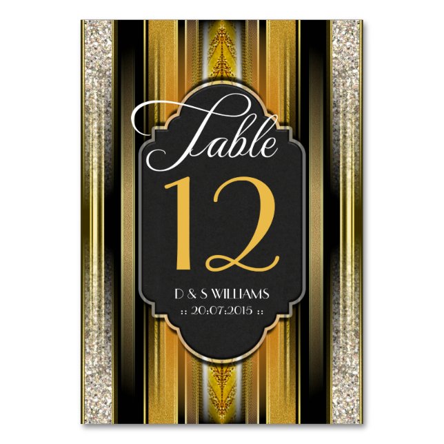 Art Deco Royal Guld Bordsnummer Cards Bröllop (Framsidan)