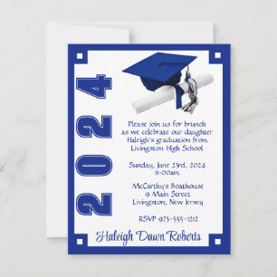 Art Deco-Royalet Blue & White Studenten Inbjudningar