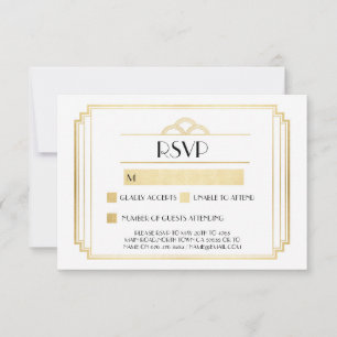 Art Deco RSVP-kort 1920-tal Guld Vitt Svar