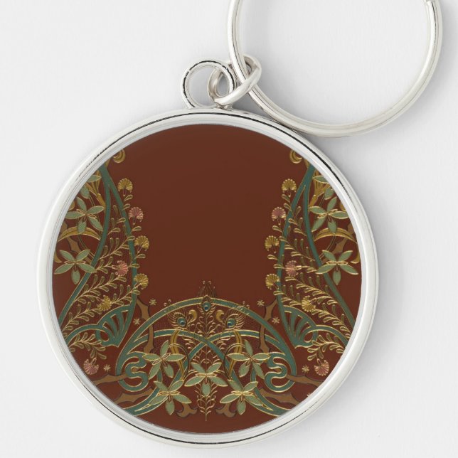 art deco rund silverfärgad nyckelring (Framsidan)