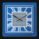 Art Deco, safierblått Fyrkantig Klocka<br><div class="desc">Art Deco,  safierblått,  väggklocka med 3 d effekt med vita nummer - digital grafik</div>