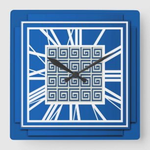 Art Deco, safierblått Fyrkantig Klocka