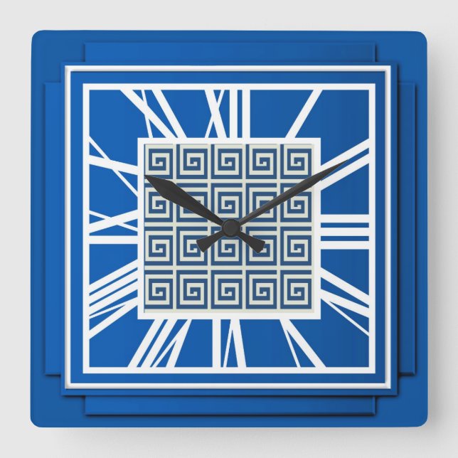 Art Deco, safierblått Fyrkantig Klocka (Framsida)