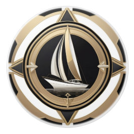 Art Deco Sailing Boat Black White Guld Nautical Knopp