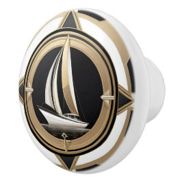 Art Deco Sailing Boat Black White Guld Nautical Knopp