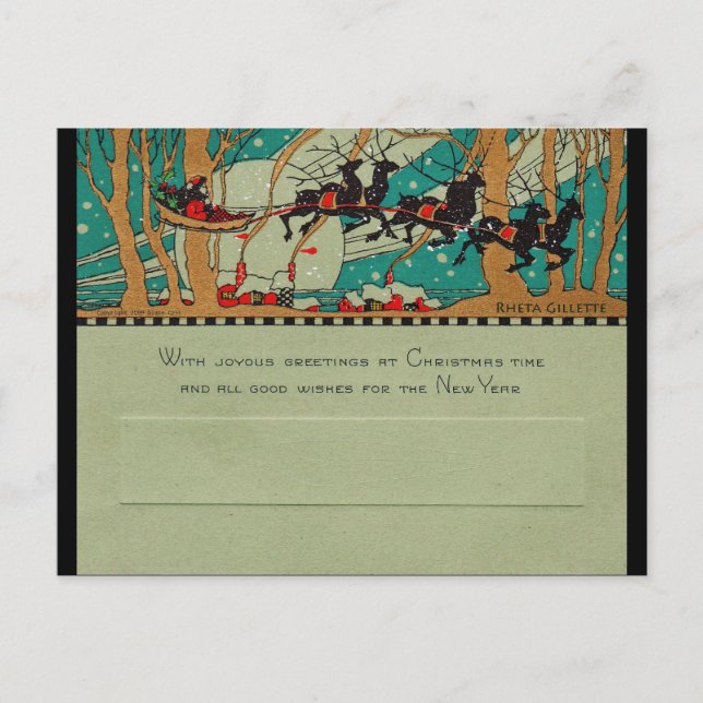 Art Deco Santa i Himmel Helg Vykort (Framsida)