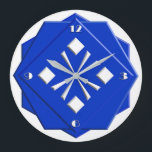 Art Deco sapphire blå geometric mönster Stor Klocka<br><div class="desc">Art Deco,  stiliserad,  vit på safierblått geometriskt mönster i staplade 3-d-former med ansiktet kant - digital konst</div>